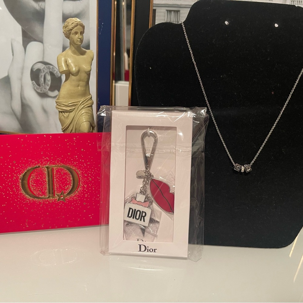 Authentic CHRISTIAN DIOR Silver Necklace and key chain bundle ❤️❤️❤️